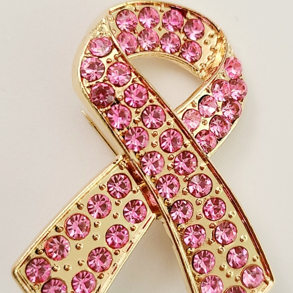 Pink Ribbon Rhinestones Brooch Pin - Picture 4 of 5
